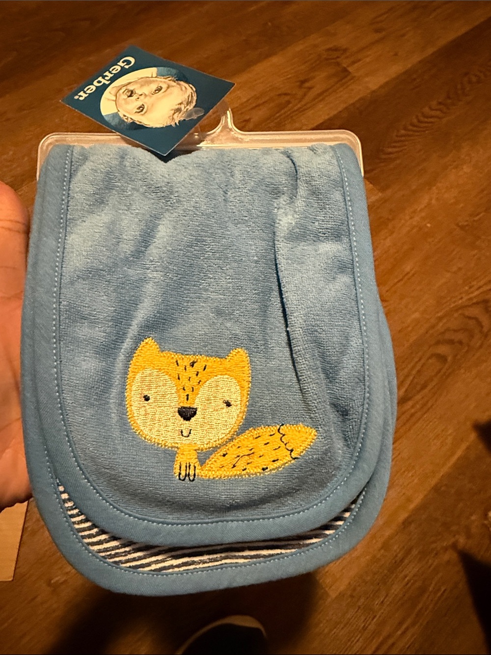 Gerber Light Blue Bib with Yellow Fox Embroidery
